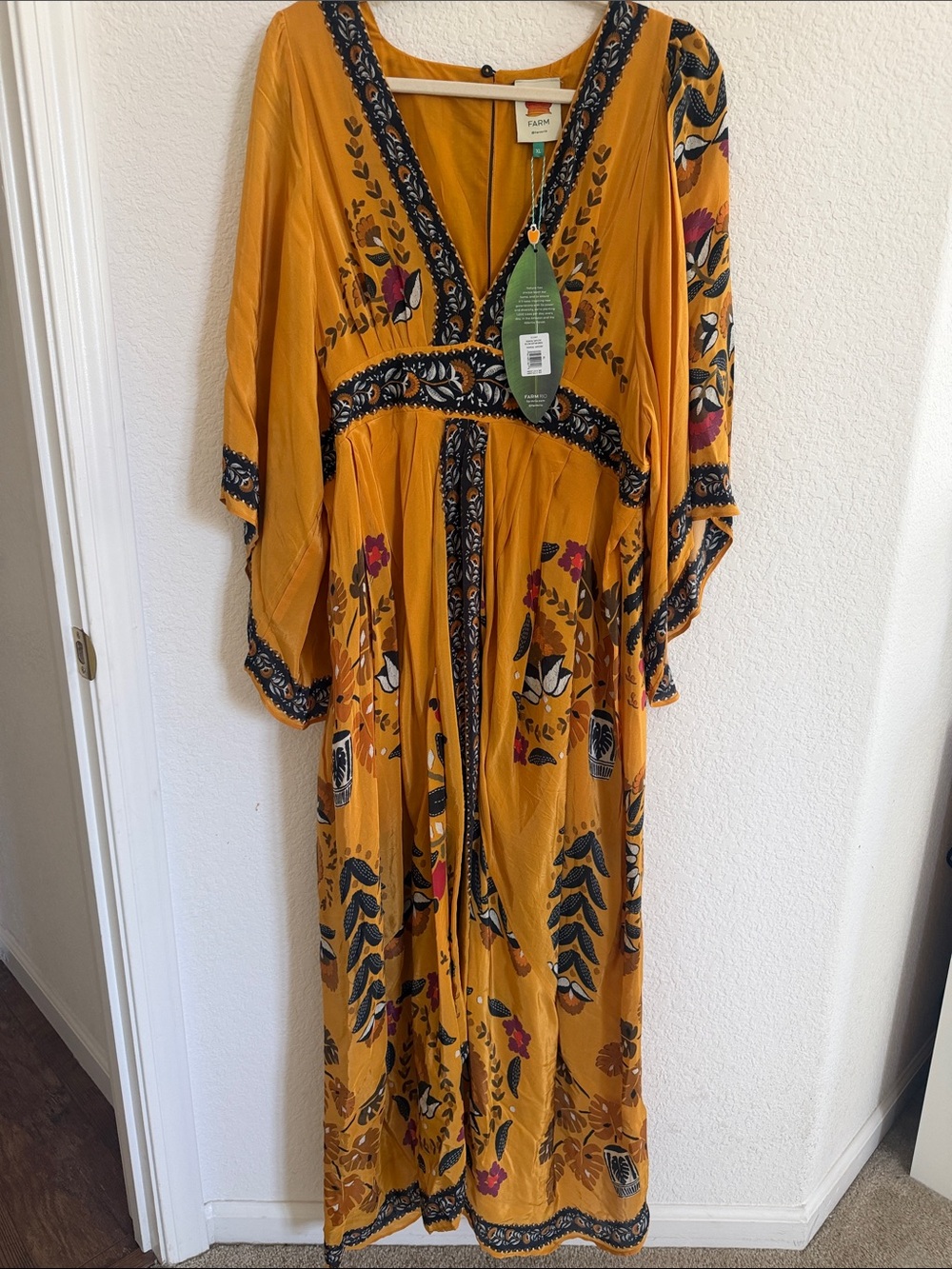 FARM RIO Tropical Tapestry Kaftan Dress Yellow - Picture 2 of 7